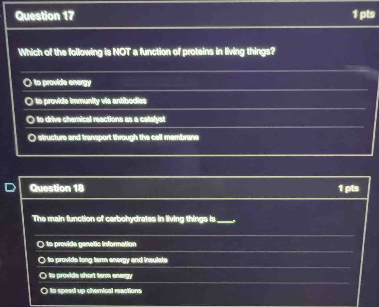 question 17 which of the following is not a function of proteins in liv…