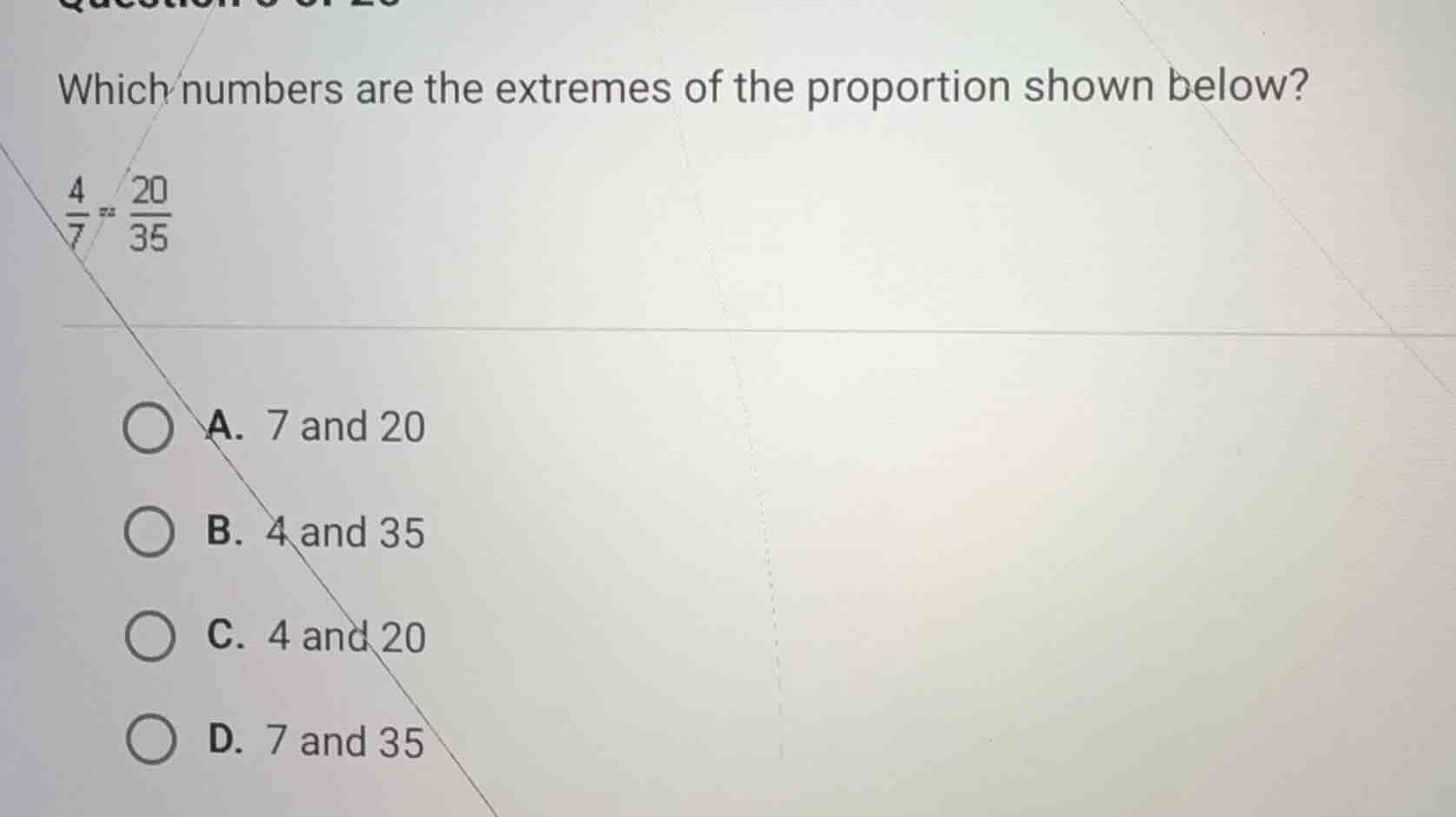which numbers are the extremes of the proportion shown below? \\(\\frac…