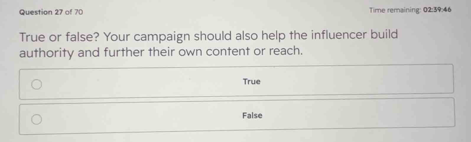 true or false? your campaign should also help the influencer build auth…