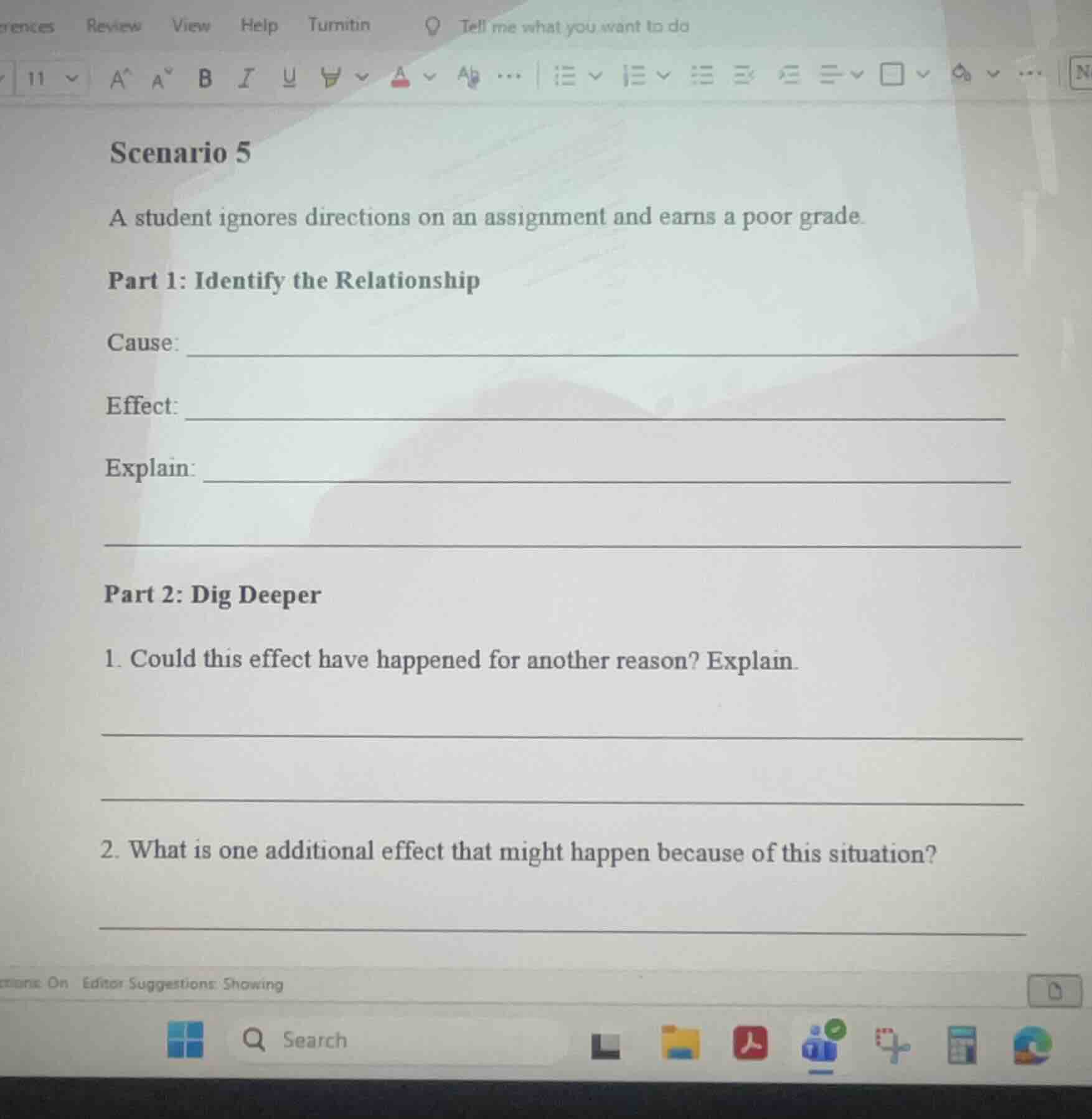 scenario 5 a student ignores directions on an assignment and earns a po…