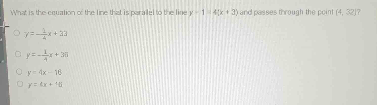 what is the equation of the line that is parallel to the line (y - 1 = …