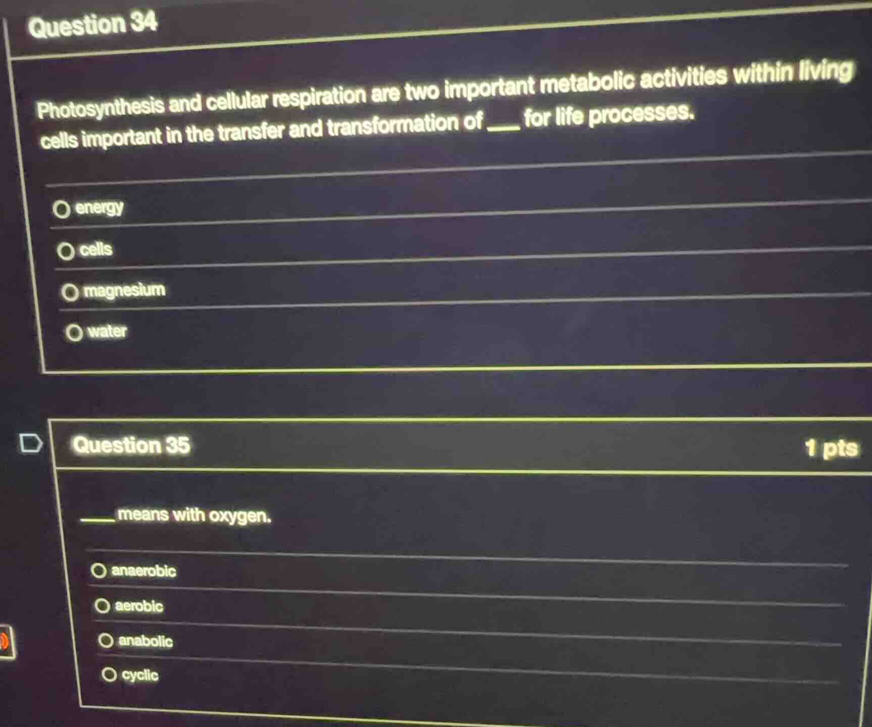 question 34 photosynthesis and cellular respiration are two important m…
