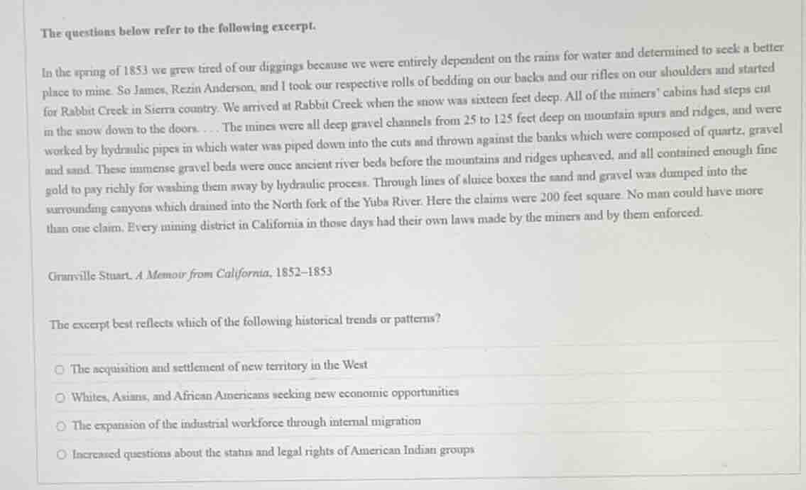 the questions below refer to the following excerpt. in the spring of 18…