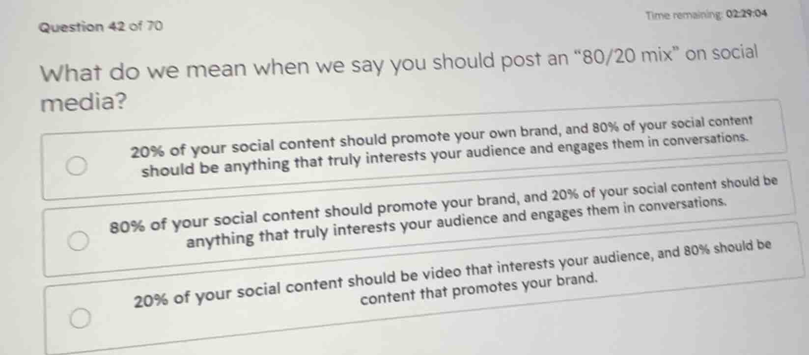question 42 of 70 what do we mean when we say you should post an \80/20…