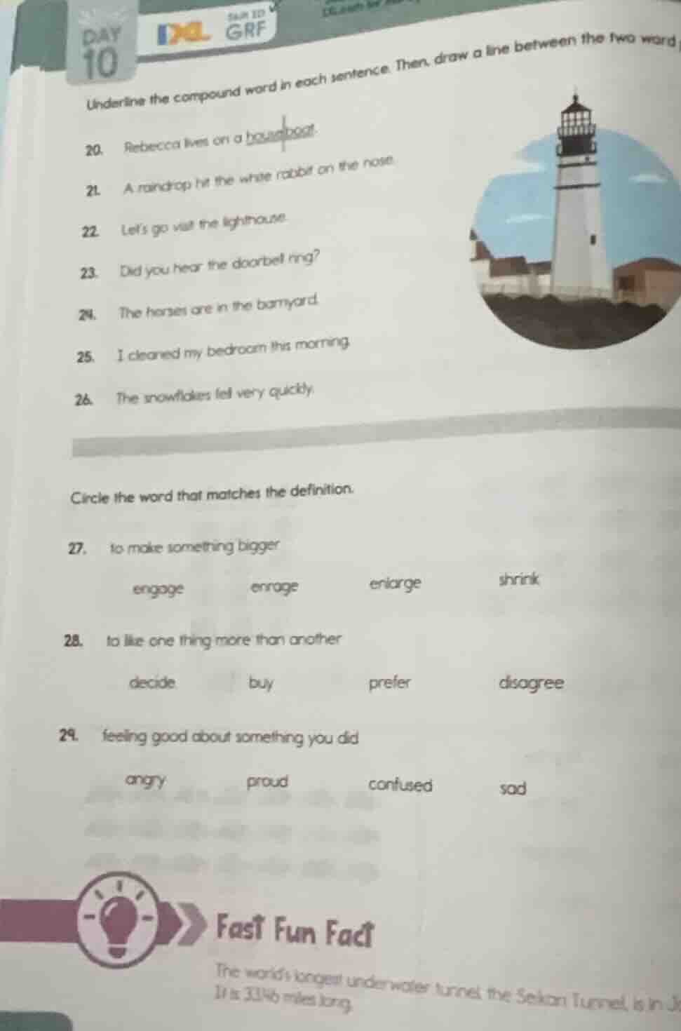 underline the compound word in each sentence. then, draw a line between…