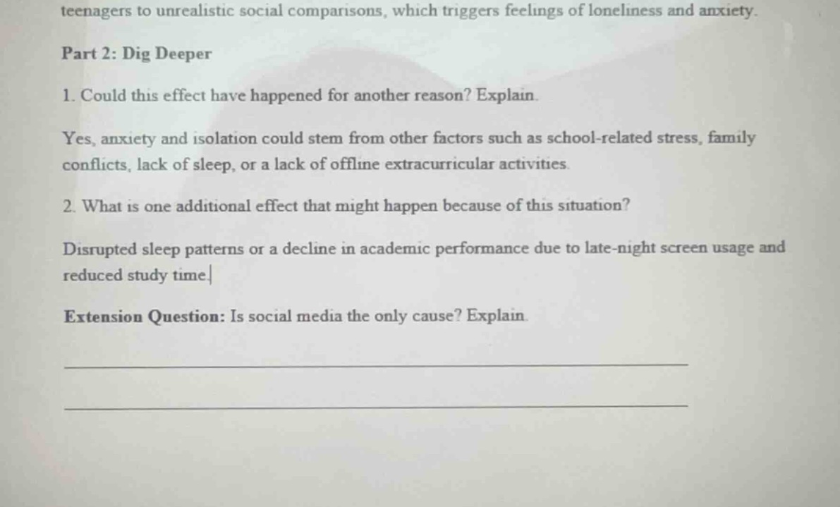 teenagers to unrealistic social comparisons, which triggers feelings of…