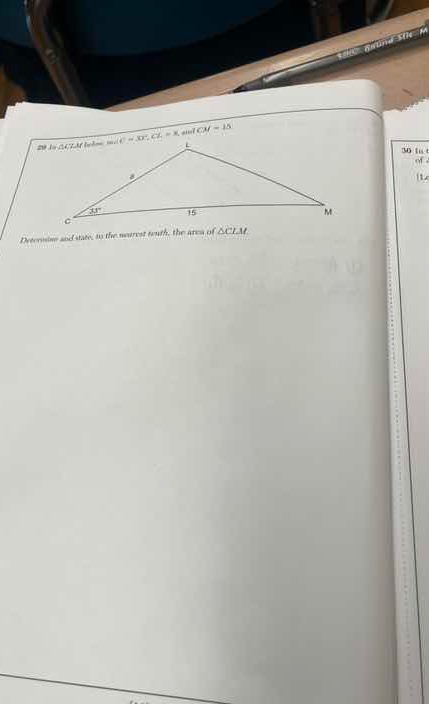 29 in \\(\\delta clm\\) below, \\(m\\angle c = 33^{\\circ}\\), \\(cl = …
