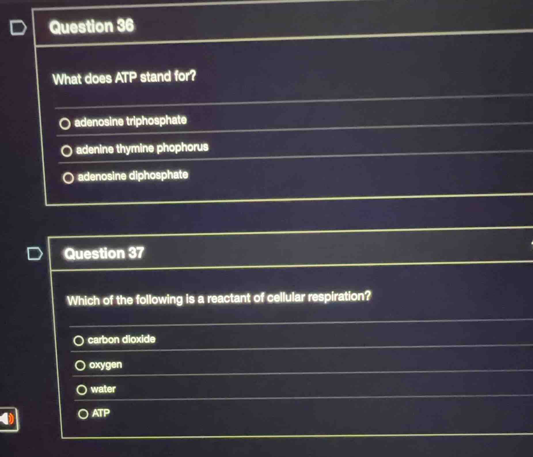 question 36 what does atp stand for? adenosine triphosphate adenine thy…