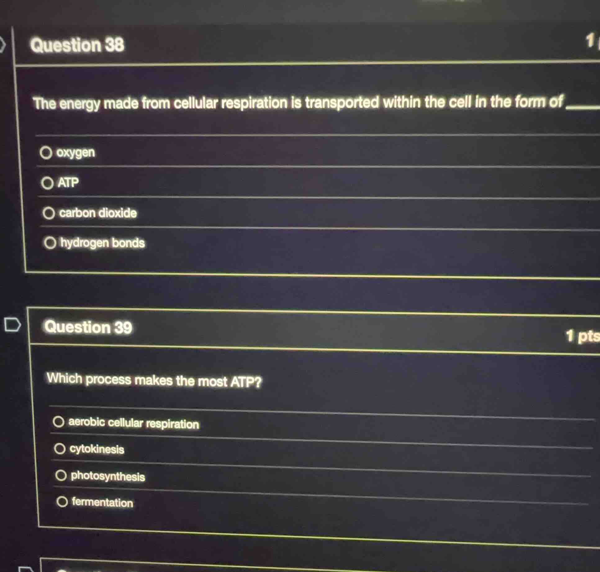 question 38 the energy made from cellular respiration is transported wi…