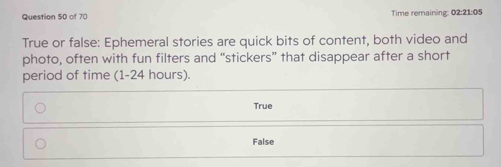 true or false: ephemeral stories are quick bits of content, both video …