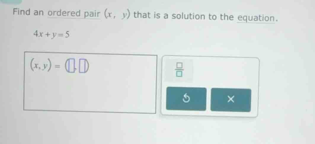 find an ordered pair \\((x, y)\\) that is a solution to the equation. \…
