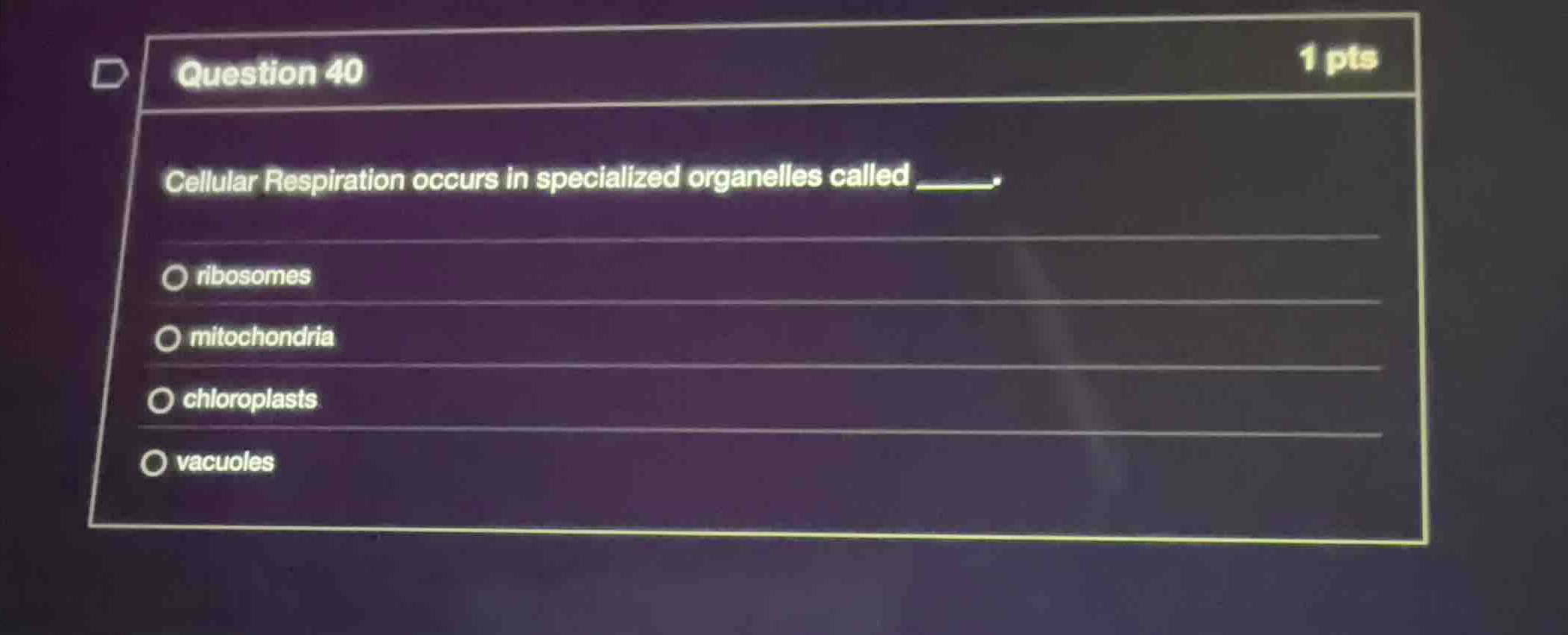 question 40 cellular respiration occurs in specialized organelles calle…