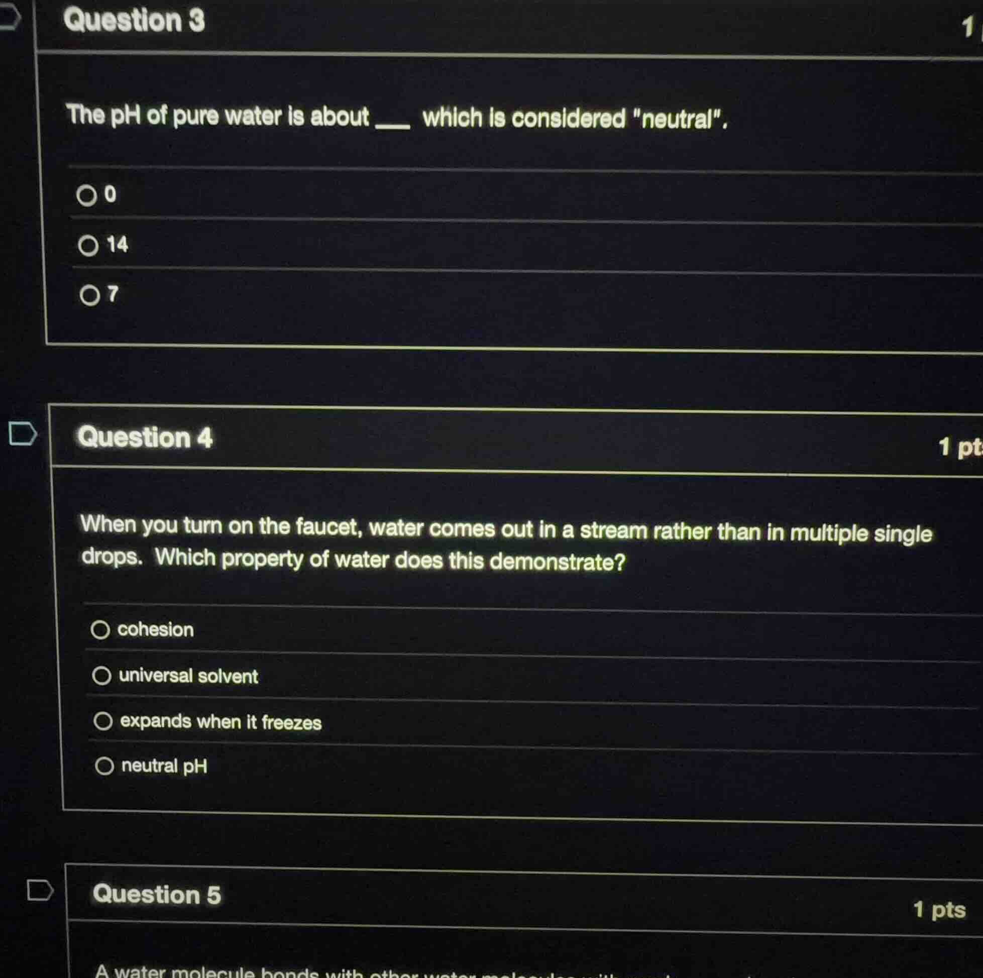 question 3 the ph of pure water is about __ which is considered eutral\…