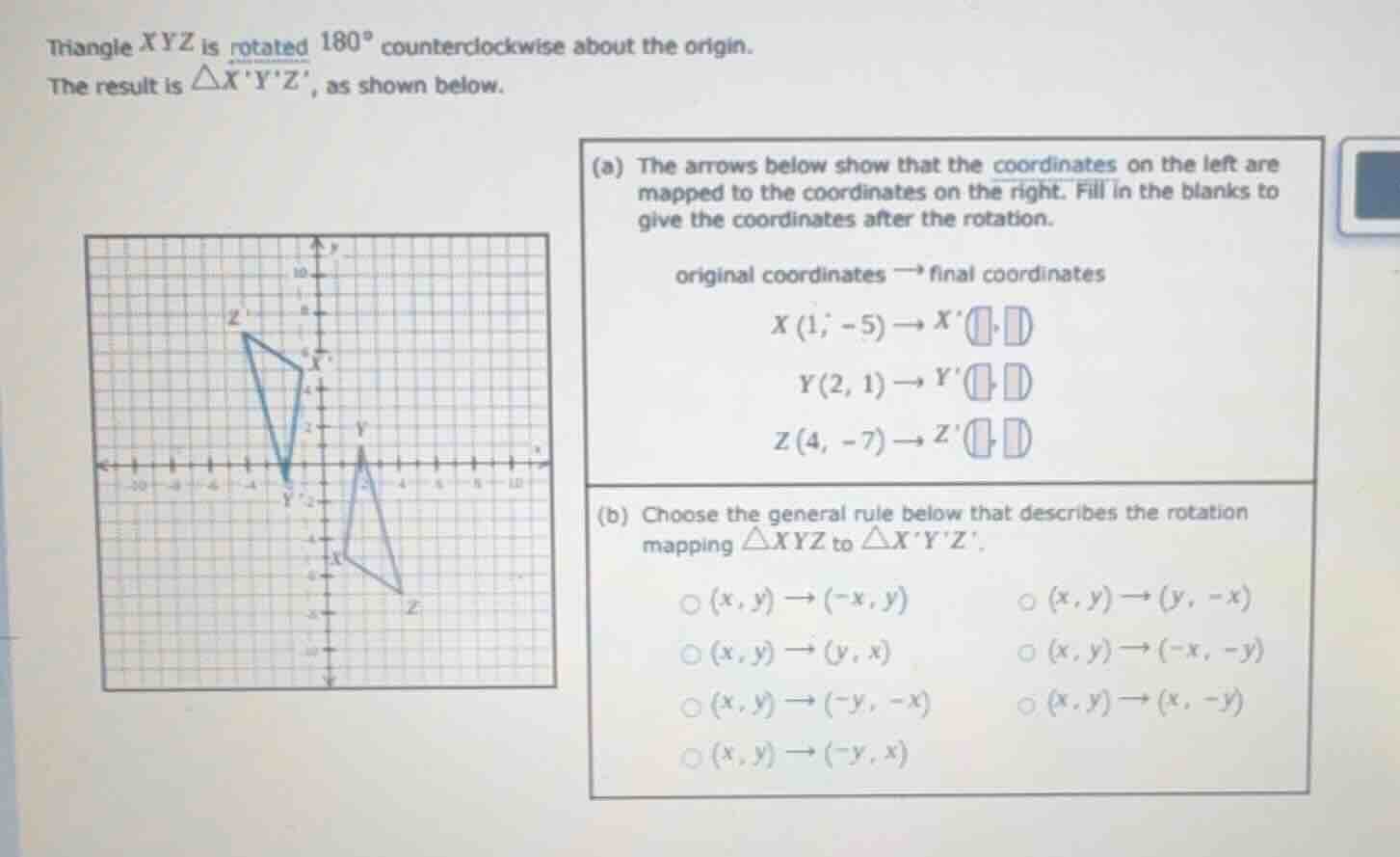 triangle \\(xyz\\) is rotated \\(180^{\\circ}\\) counterclockwise about…