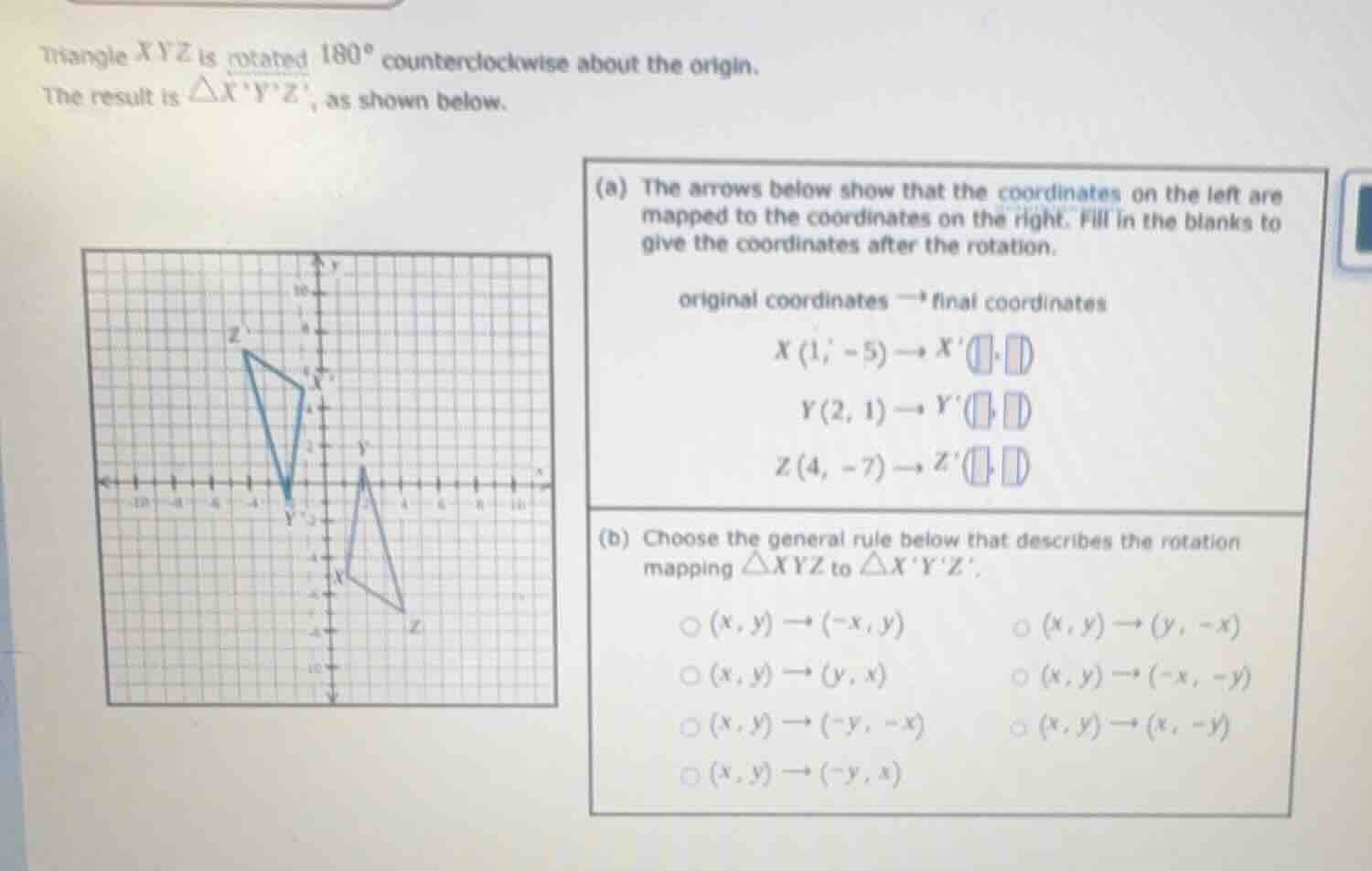 triangle \\(xyz\\) is rotated \\(180^{\\circ}\\) counterclockwise about…