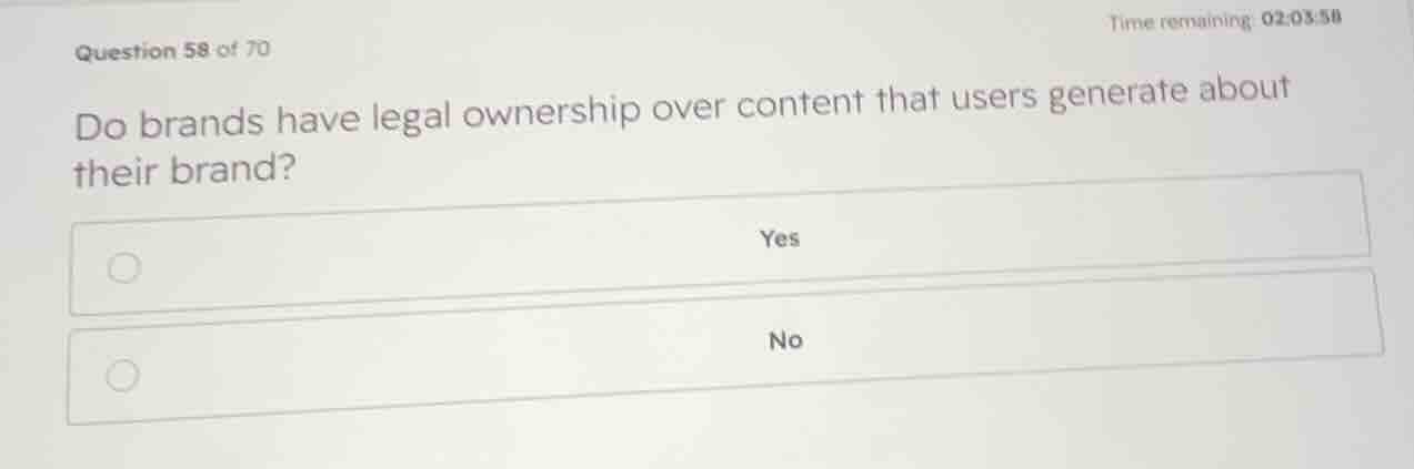 question 58 of 70 do brands have legal ownership over content that user…