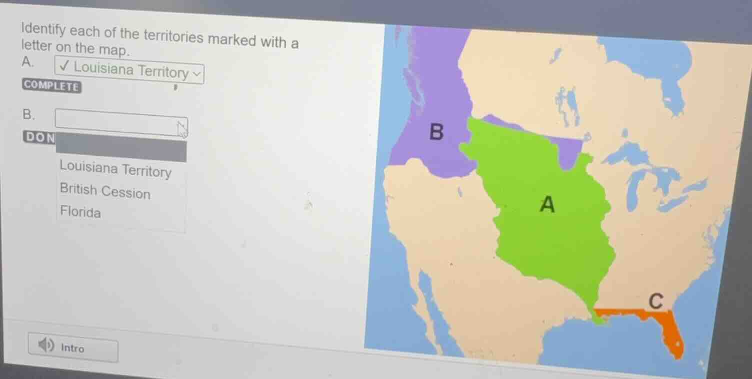 identify each of the territories marked with a letter on the map. a. lo…