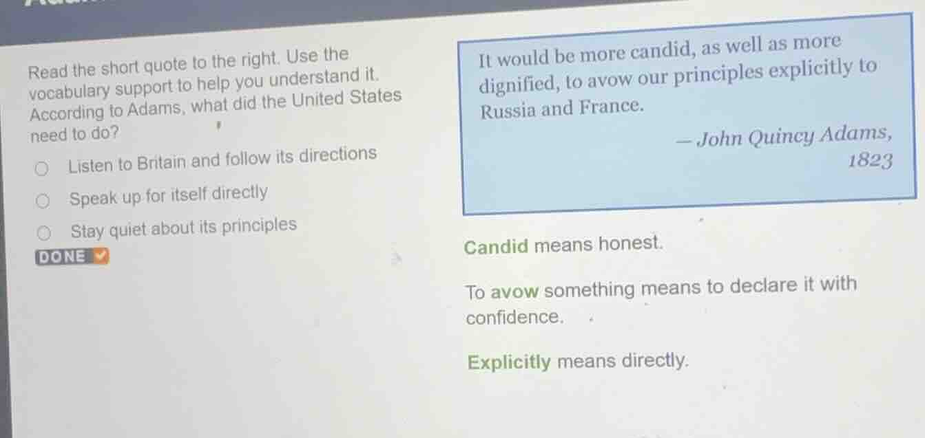read the short quote to the right. use the vocabulary support to help y…