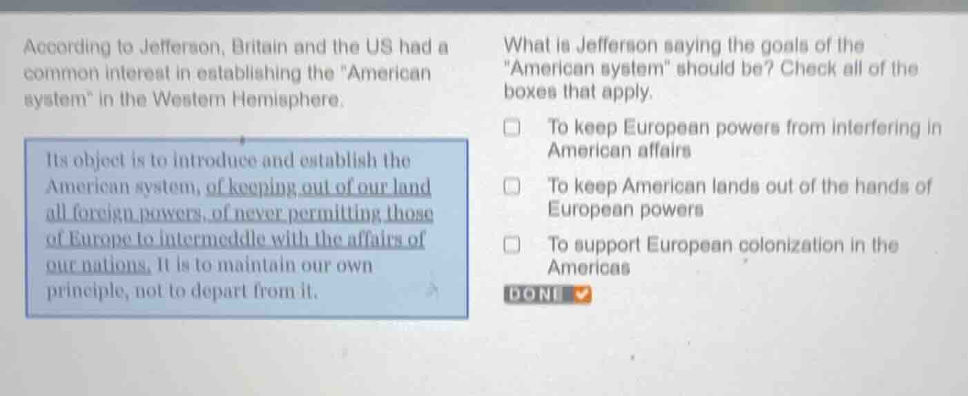 according to jefferson, britain and the us had a common interest in est…