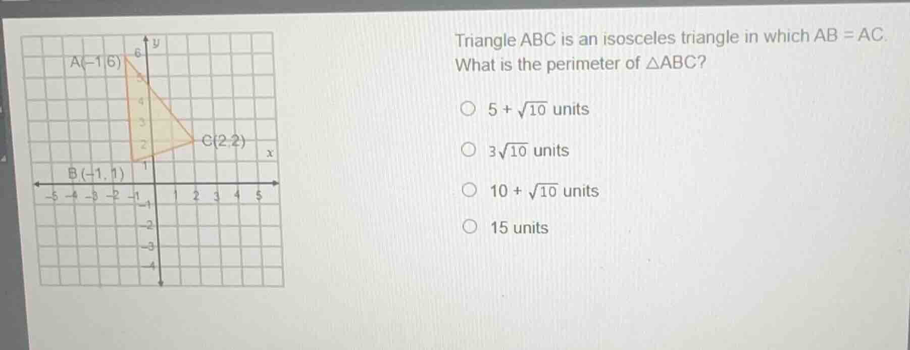 triangle abc is an isosceles triangle in which ab = ac. what is the per…