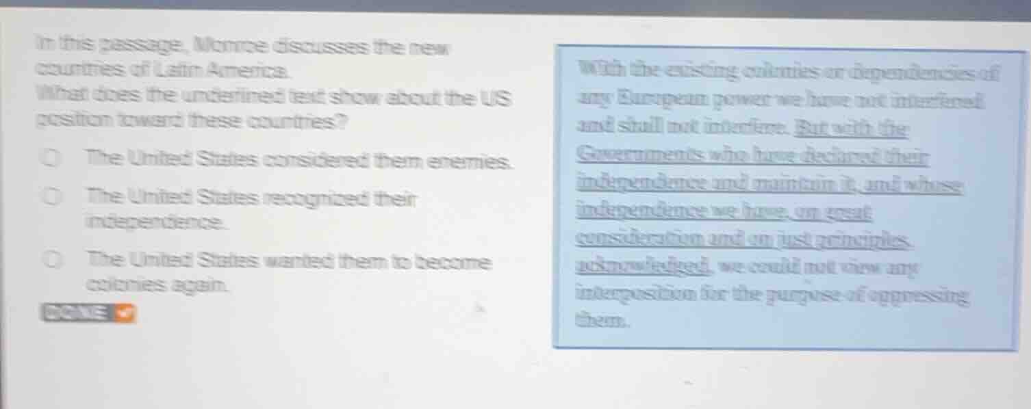 in this passage, monroe discusses the new countries of latin america. w…