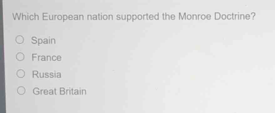 which european nation supported the monroe doctrine? spain france russi…