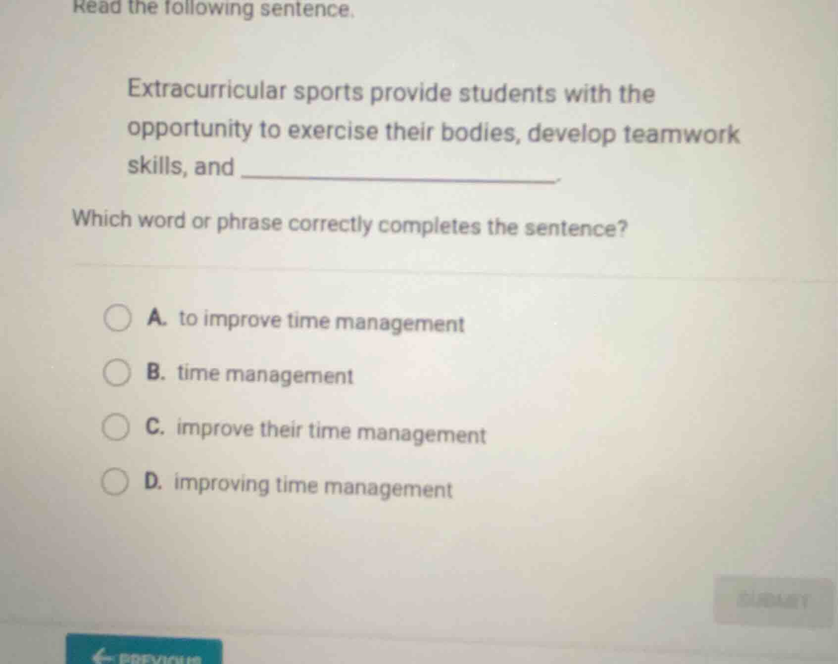 read the following sentence. extracurricular sports provide students wi…
