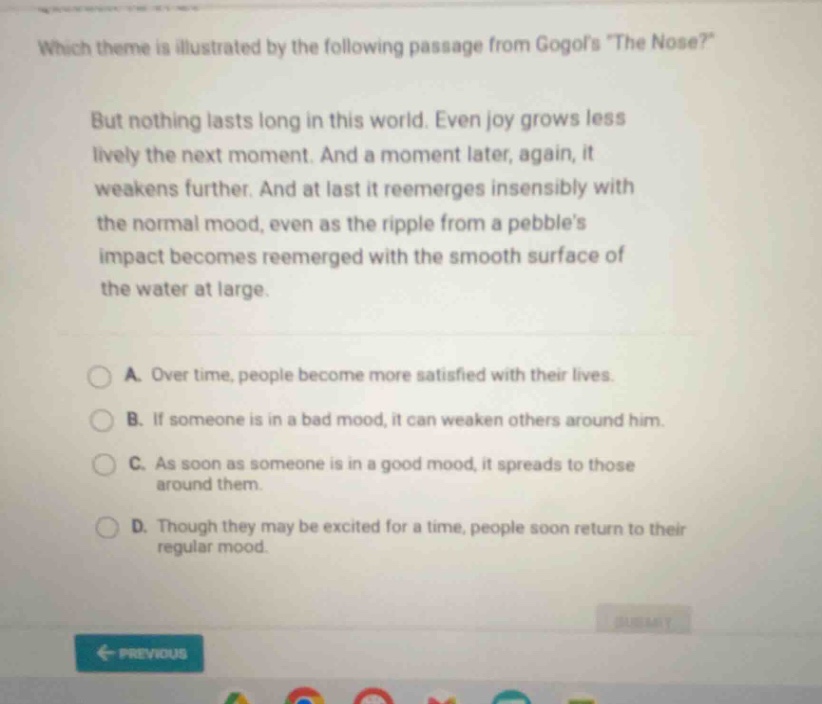 which theme is illustrated by the following passage from gogols \the no…