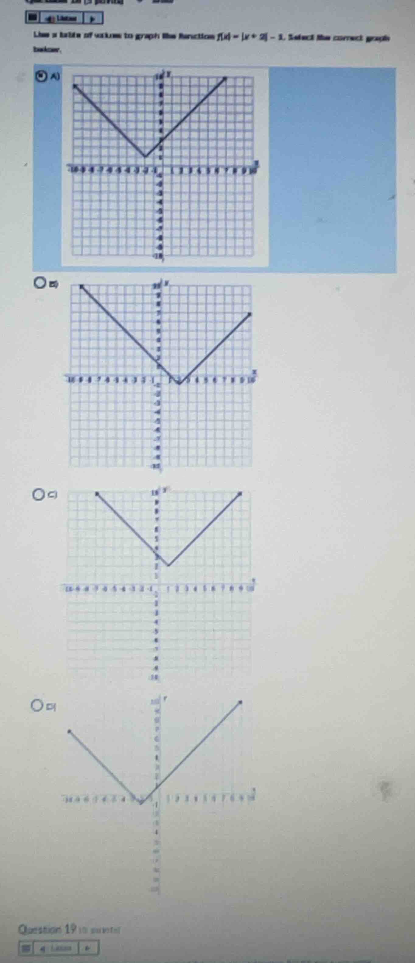 use a table of values to graph the function \\(f(x) = |x + 2| - 3\\). s…