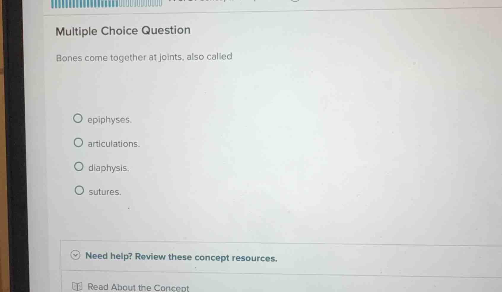 multiple choice question bones come together at joints, also called epi…