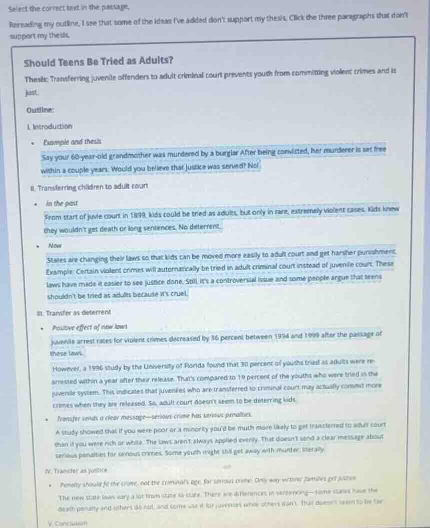 select the correct text in the passage. rereading my outline, i see tha…