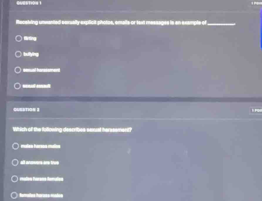 question 1 receiving unwanted sexually explicit photos, emails or text …