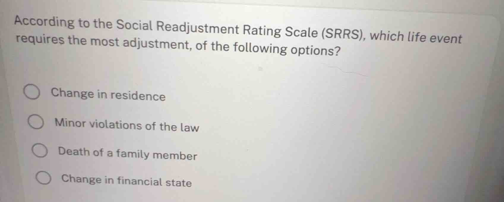according to the social readjustment rating scale (srrs), which life ev…