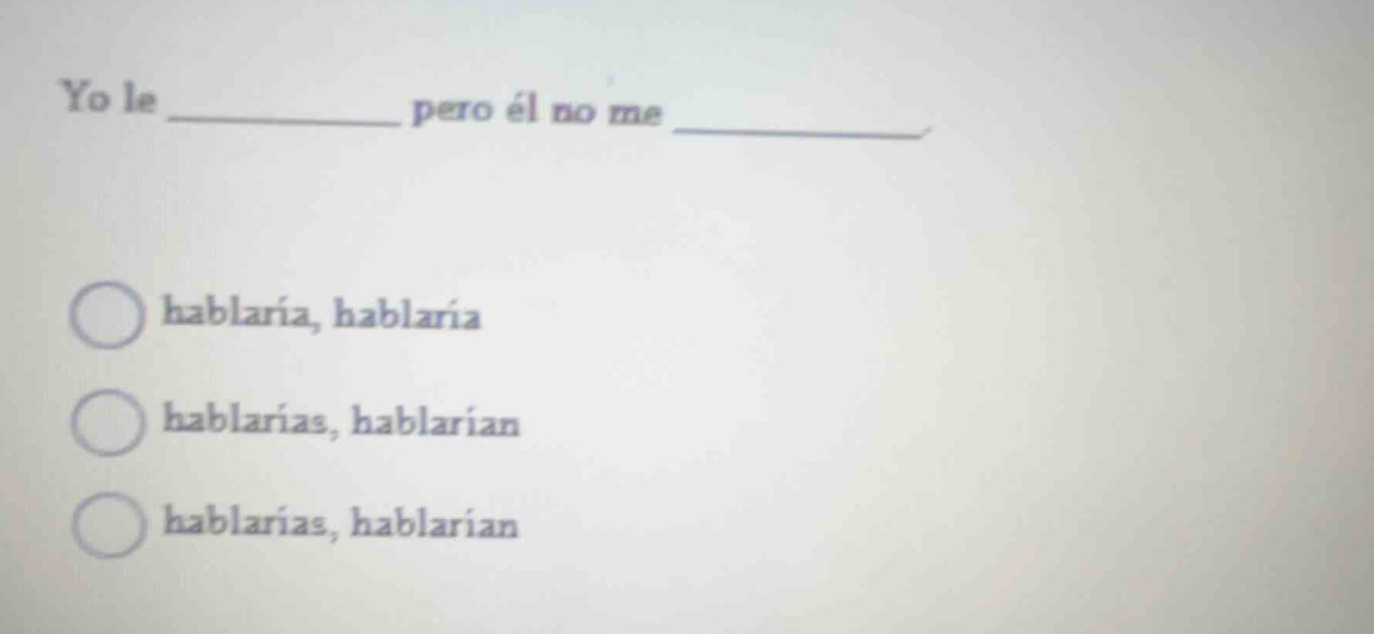 yo le _________ pero él no me _________ hablaría, hablaría hablarías, h…