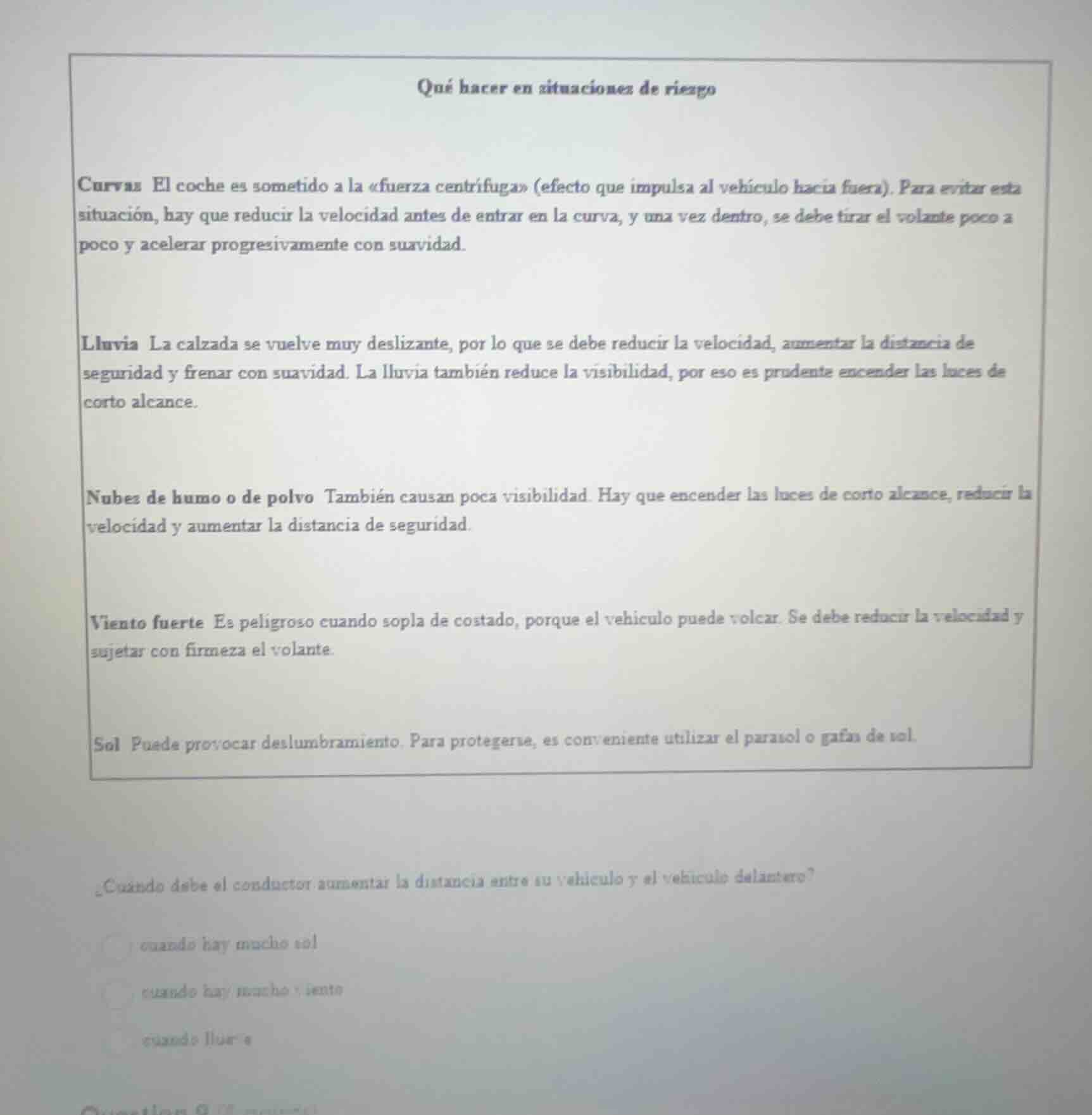qué hacer en situaciones de riesgo curvas el coche es sometido a la «fu…