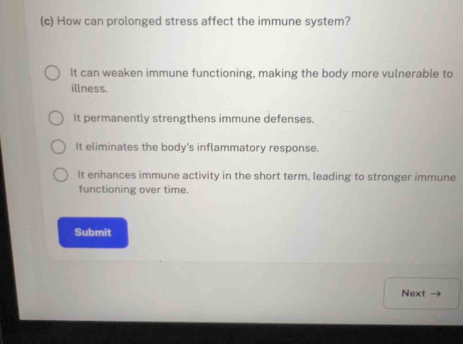 (c) how can prolonged stress affect the immune system? - it can weaken …