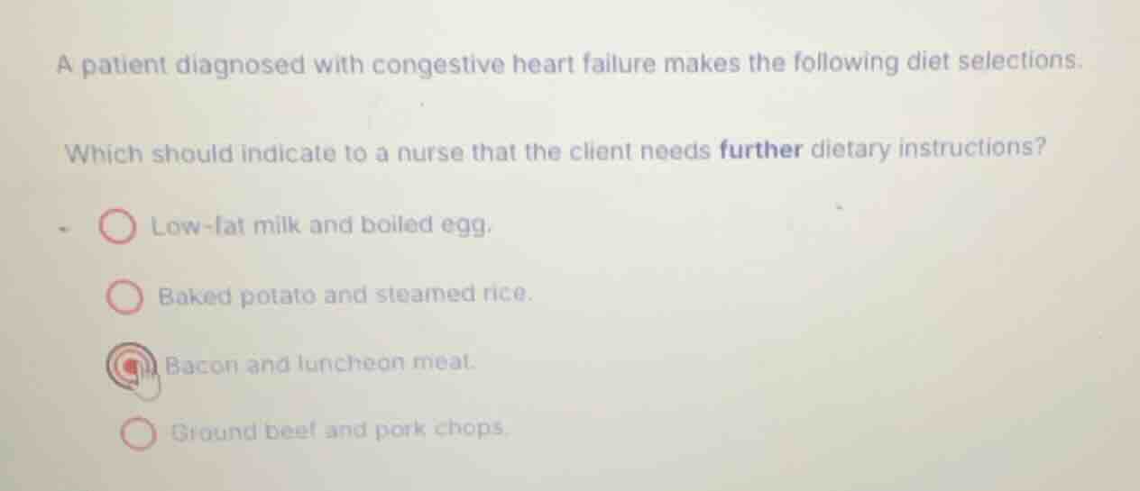 a patient diagnosed with congestive heart failure makes the following d…