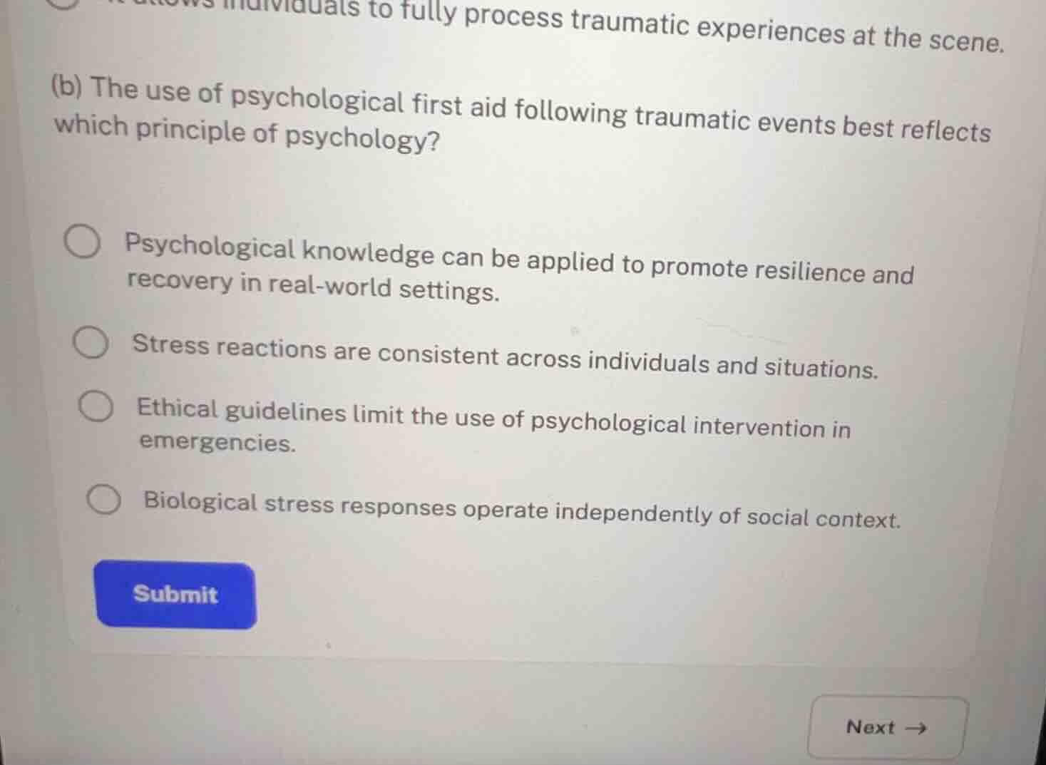(b) the use of psychological first aid following traumatic events best …