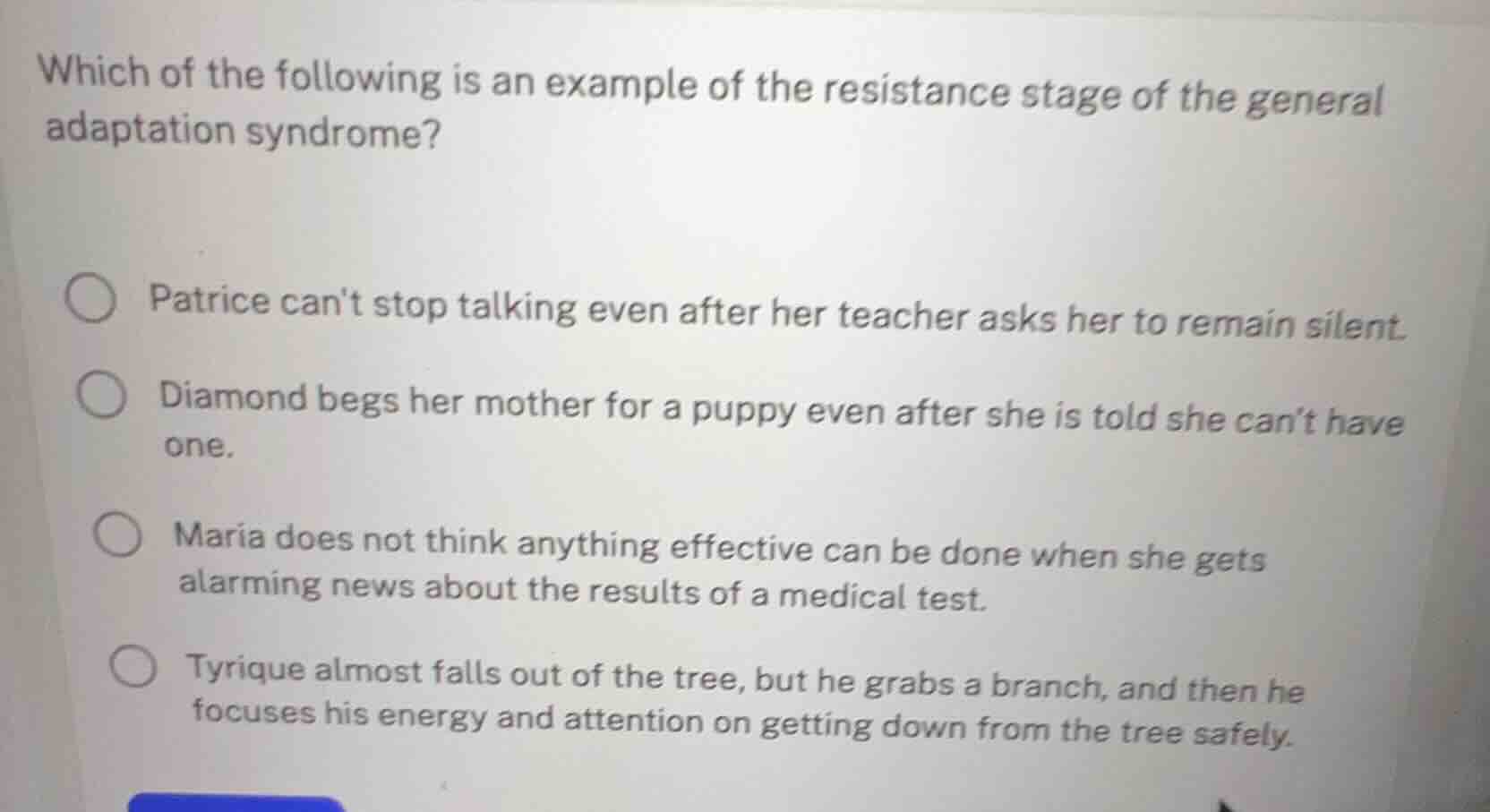 which of the following is an example of the resistance stage of the gen…