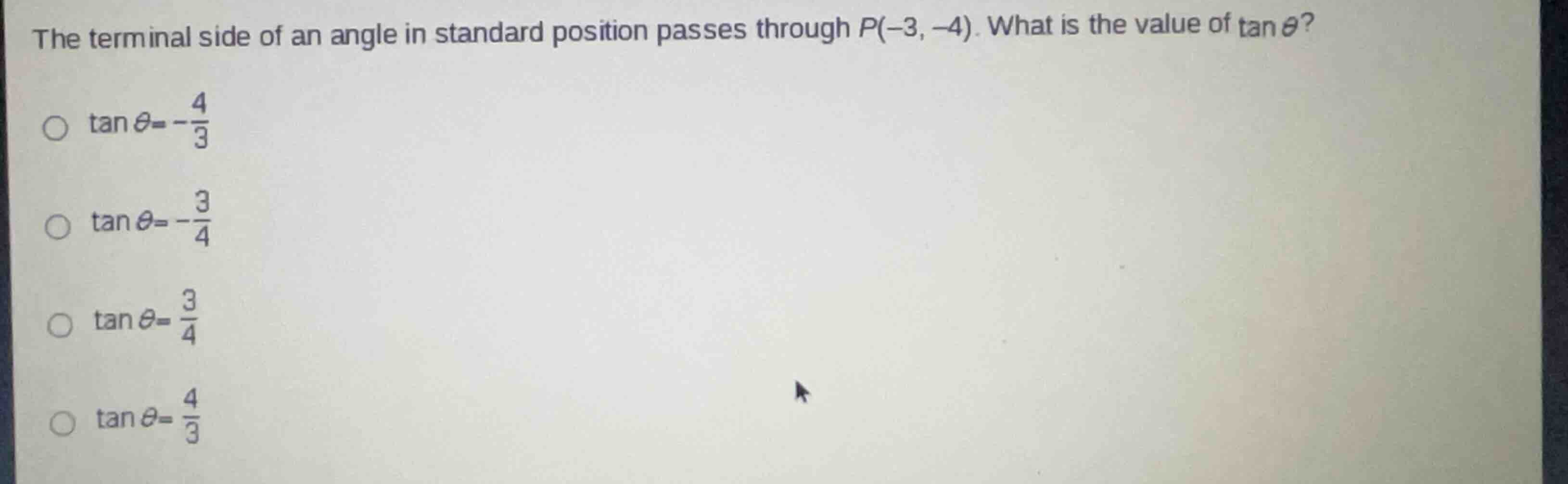 the terminal side of an angle in standard position passes through \\(p(…