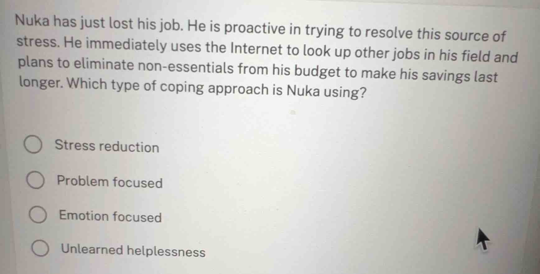 nuka has just lost his job. he is proactive in trying to resolve this s…