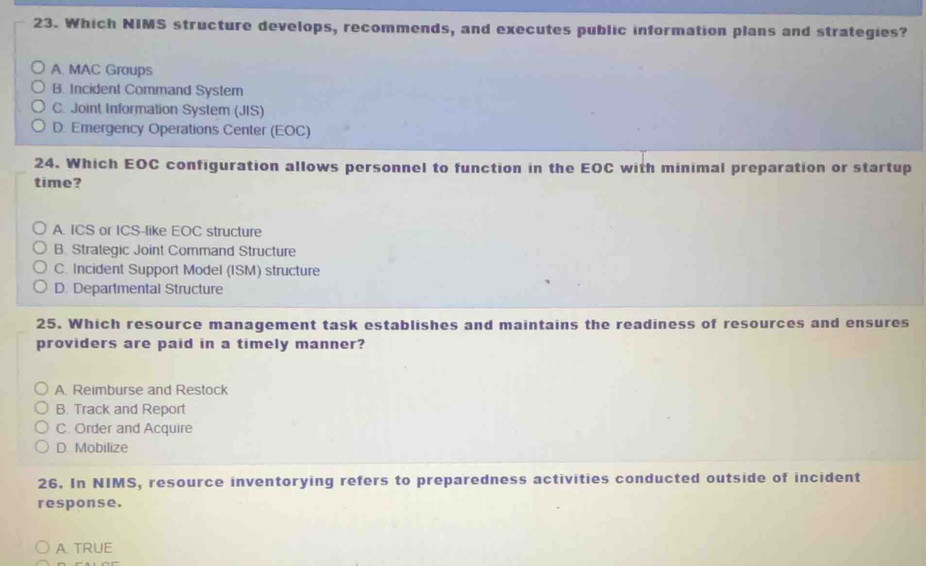 23. which nims structure develops, recommends, and executes public info…