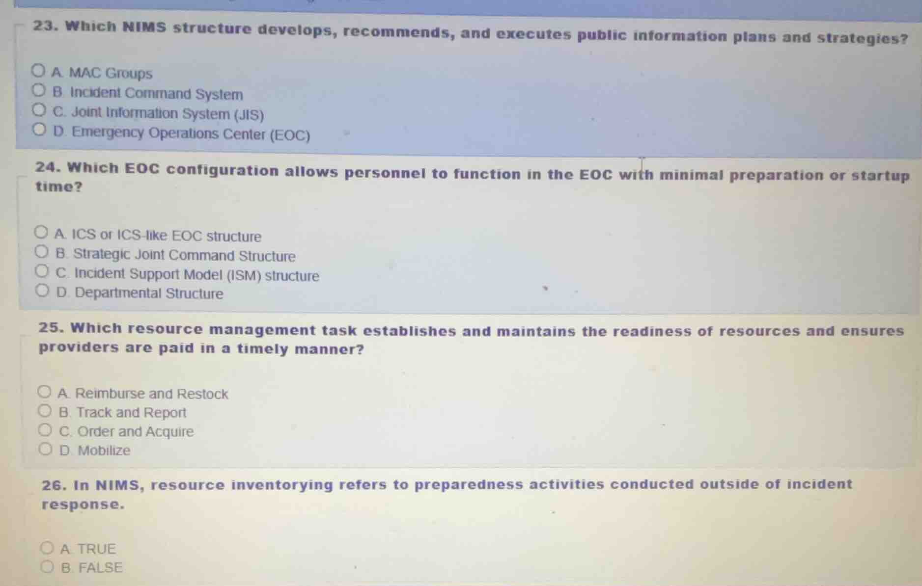23. which nims structure develops, recommends, and executes public info…
