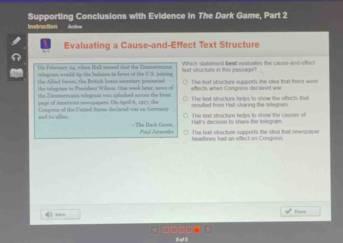 evaluating a cause-and-effect text structure on february 24, when hall …