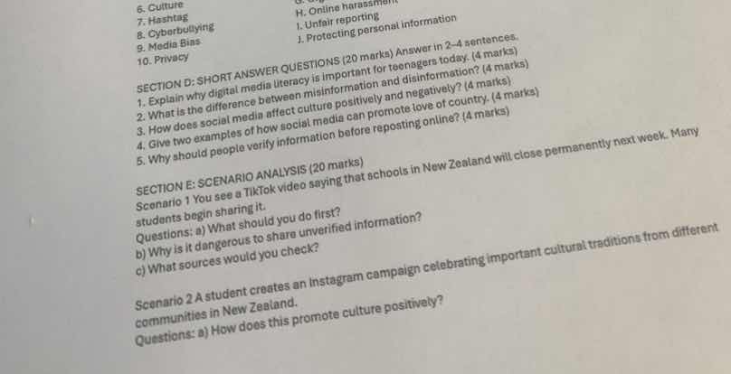 section d: short answer questions (20 marks) answer in 2-4 sentences. 1…