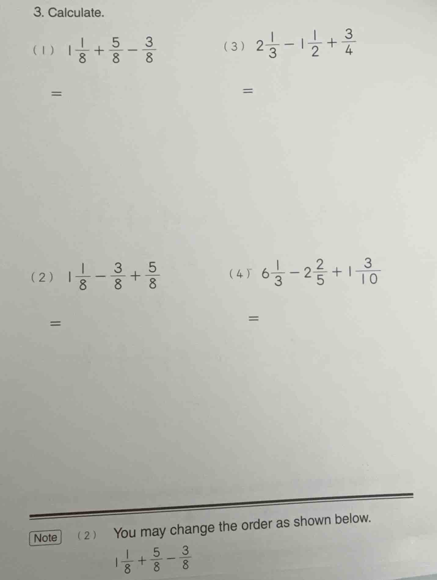 3. calculate. (1) \\(1\\frac{1}{8} + \\frac{5}{8} - \\frac{3}{8}\\) = (…