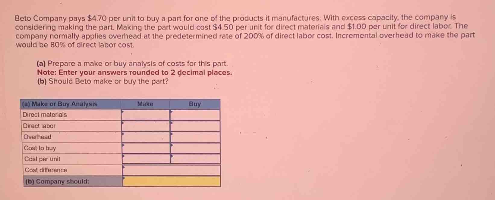 beto company pays \\$4.70 per unit to buy a part for one of the product…