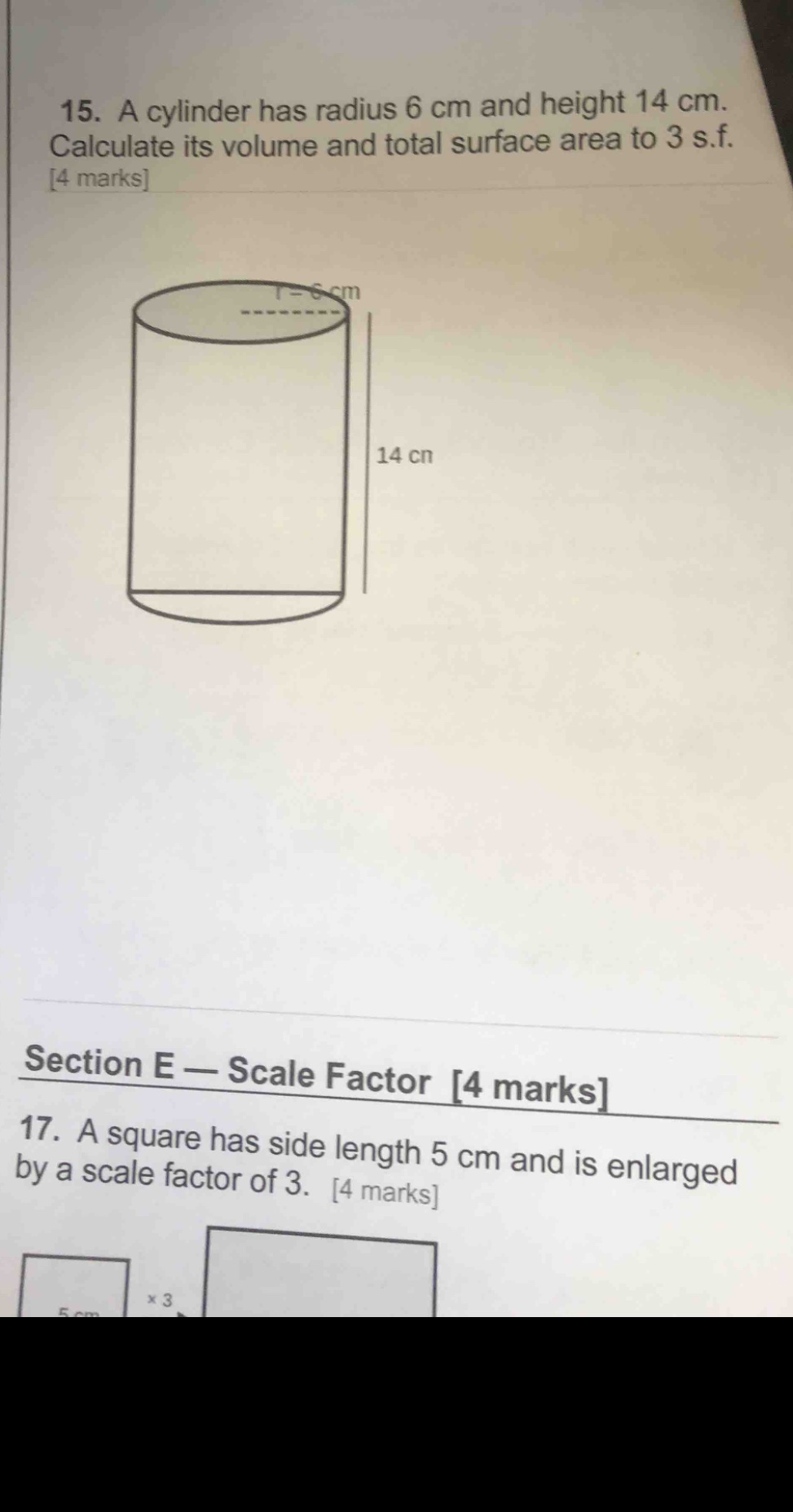 15. a cylinder has radius 6 cm and height 14 cm. calculate its volume a…