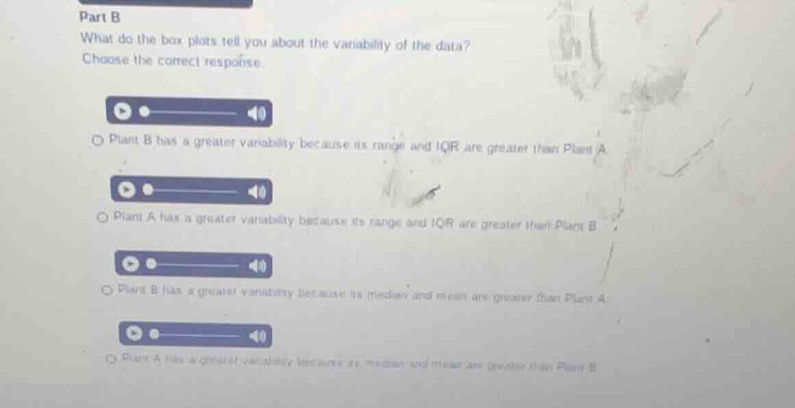 part b what do the box plots tell you about the variability of the data…