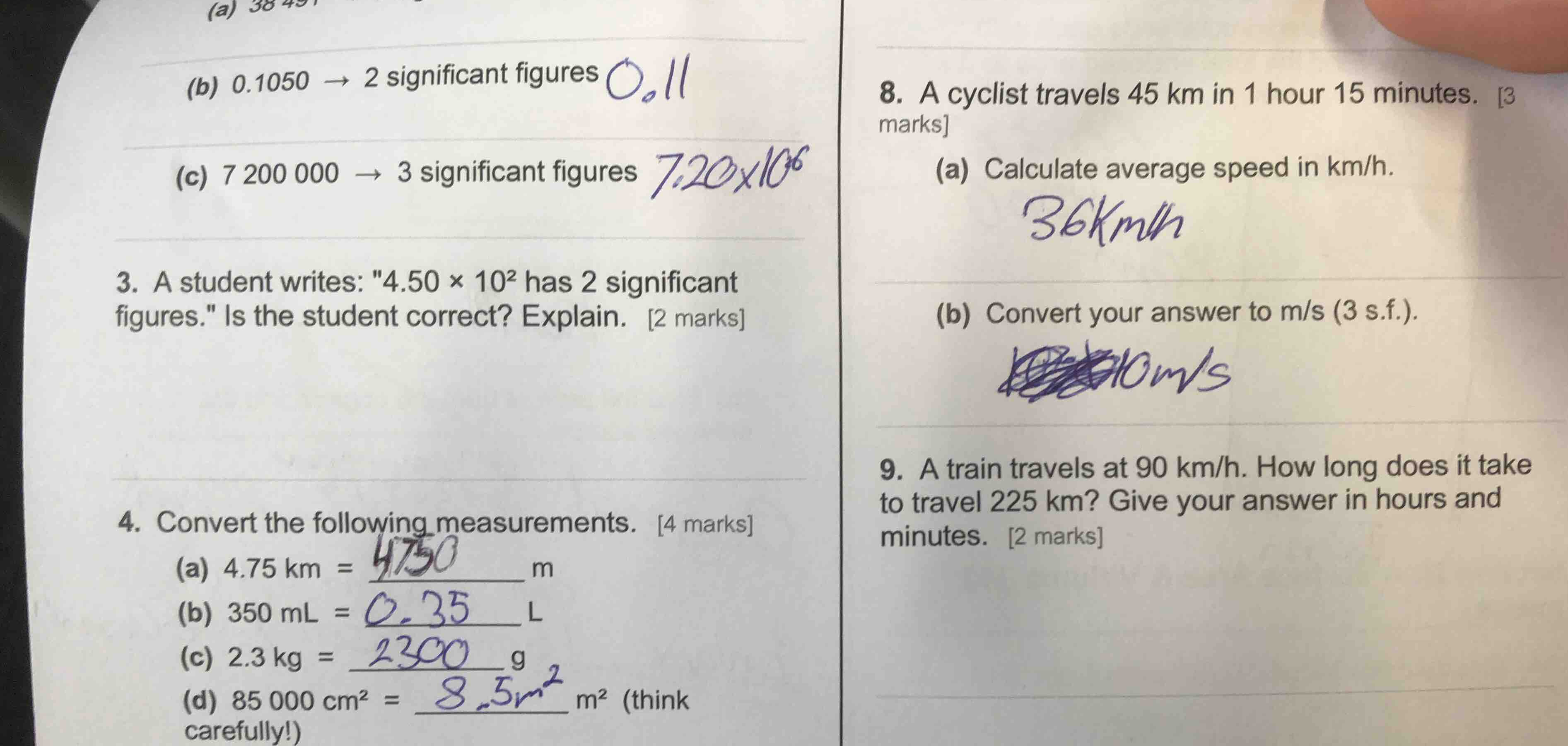 8. a cyclist travels 45 km in 1 hour 15 minutes. 3 marks (a) calculate …